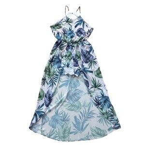 Everly Dress Womens Medium Multicolor Tropical Leaf Halter Hi-Low Maxi